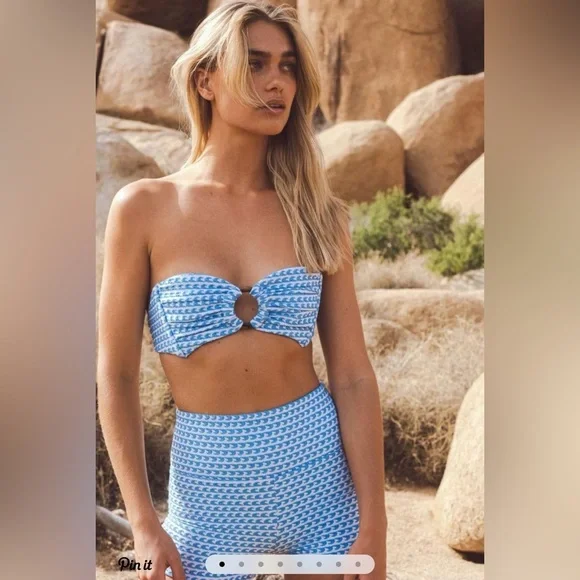 Montce Swim Bikini Set NWT Wave Repeat Tori Ties Bandeau Top & Lulu Bottoms S - Picture 7 of 13